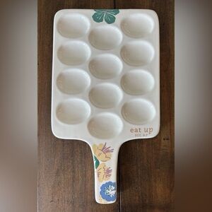 White Ceramic Egg Tray with Text